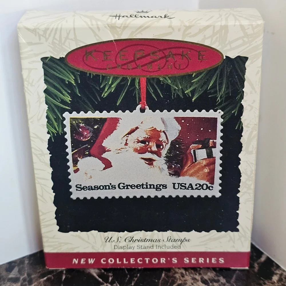 Hallmark Keepsake Ornament 1993 US Christmas Stamps Santa 20c Enamel on Copper